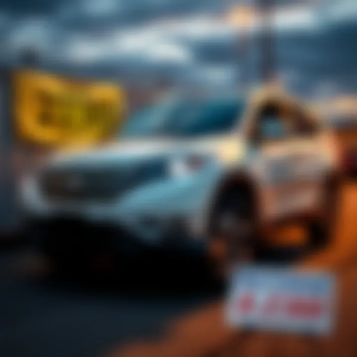 2014 Honda CRV at Auction A 2014 Honda CRV parked at an auction site, showcasing its clean exterior and auction sign indicating the purchase price of $2300.