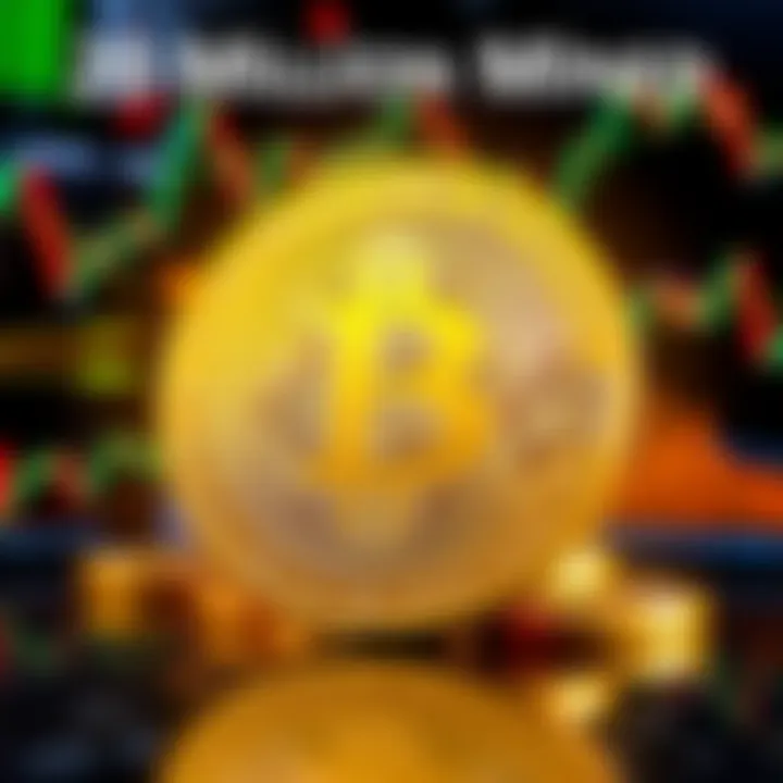 A golden Bitcoin surrounded by charts and graphs indicating market trends and trading activity