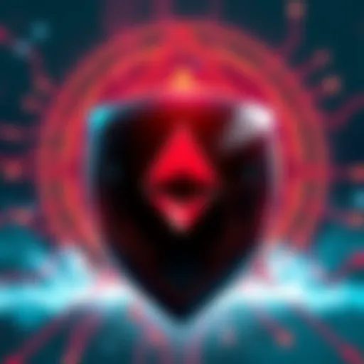 Illustration showing a digital shield symbolizing network security under threat from a 51% attack, with Monero logo in the background