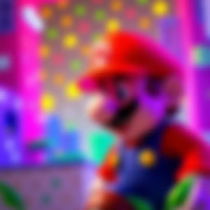 A scene showing the colorful 8 Bit Mario character in a pixelated world, celebrating the launch of the free-to-play game with vibrant backgrounds and classic game elements.