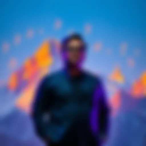 A.R. Rahman stands in front of a digital backdrop featuring mountains and musical notes, symbolizing the blend of technology and music for the Secret Mountain project.