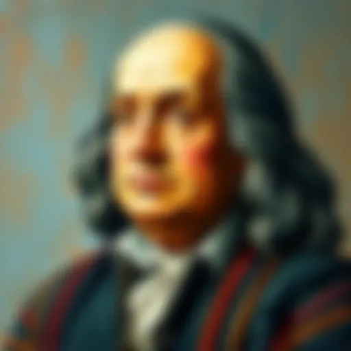 Vibrant acrylic art depicting Ben Franklin on canvas, showcasing his historical significance and artistic talent.