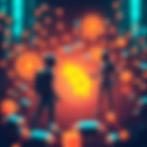 A digital illustration showing AI agents represented as abstract figures engaging with blockchain elements like chains and nodes, highlighting their role in on-chain activity.