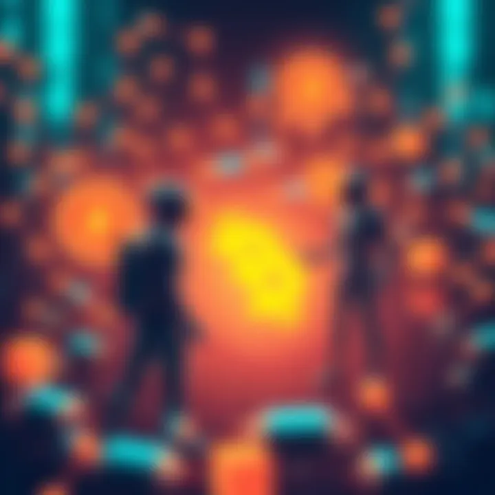 A digital illustration showing AI agents represented as abstract figures engaging with blockchain elements like chains and nodes, highlighting their role in on-chain activity.