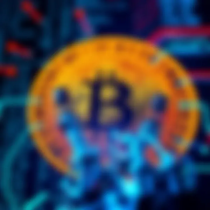 A representation of artificial intelligence attempting to breach Bitcoin security, with digital code and a Bitcoin symbol in the backdrop.