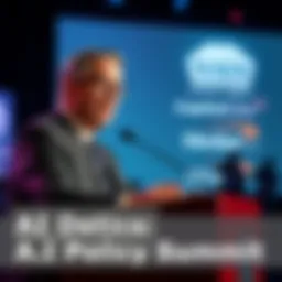 Rep. French Hill speaking at the NAIA AI Policy Summit with logos of Hedera and Capital One in the background