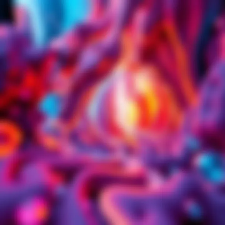 A visual representation of different dimensions blending together in vibrant colors, depicting the idea of exploring new realities.