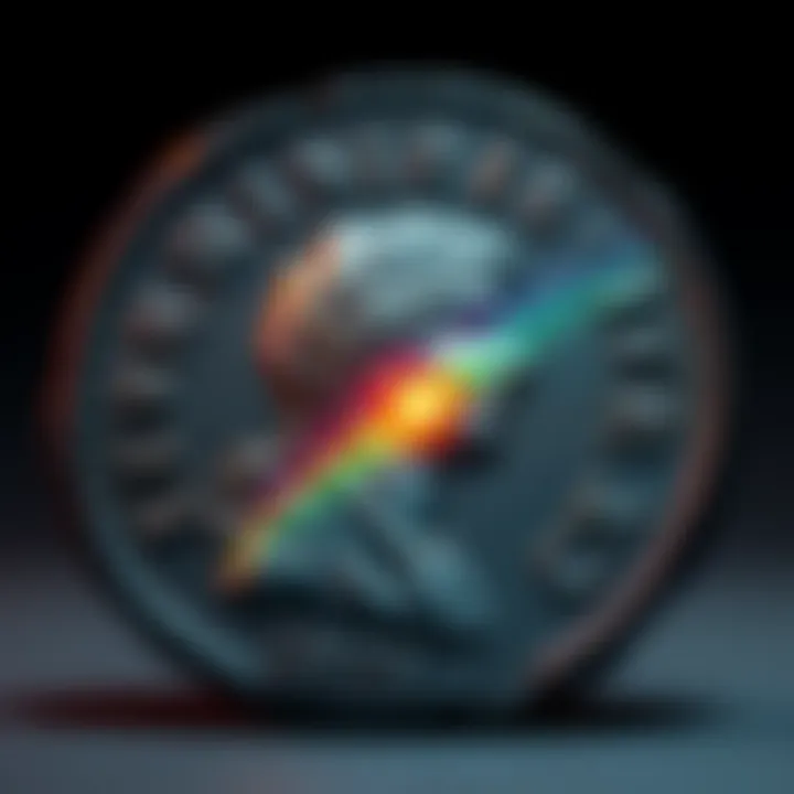 An AR Denarius from 157-156 BC displaying a beautiful rainbow hue under light.