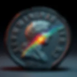 Ancient Roman Coin An AR Denarius from 157-156 BC displaying a beautiful rainbow hue under light.