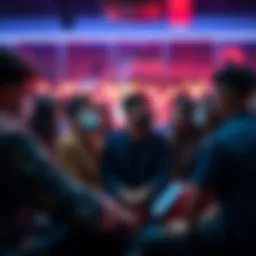 Anonymous Chatting A group of diverse people chatting in a secure online setting, emphasizing anonymity and privacy.