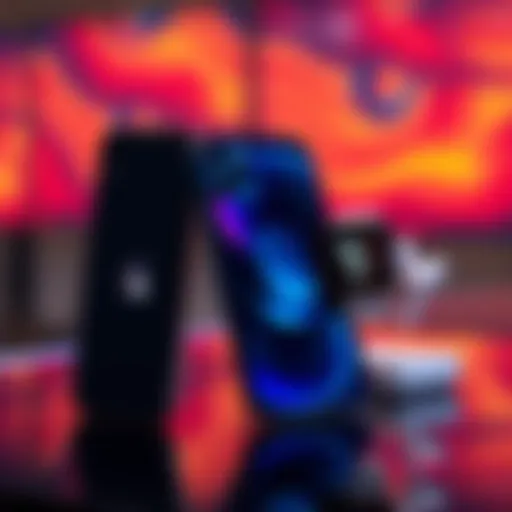 A display featuring the new Apple iPhone 18 Pro and Apple Watch Series 12 with AirPods 5 in the background