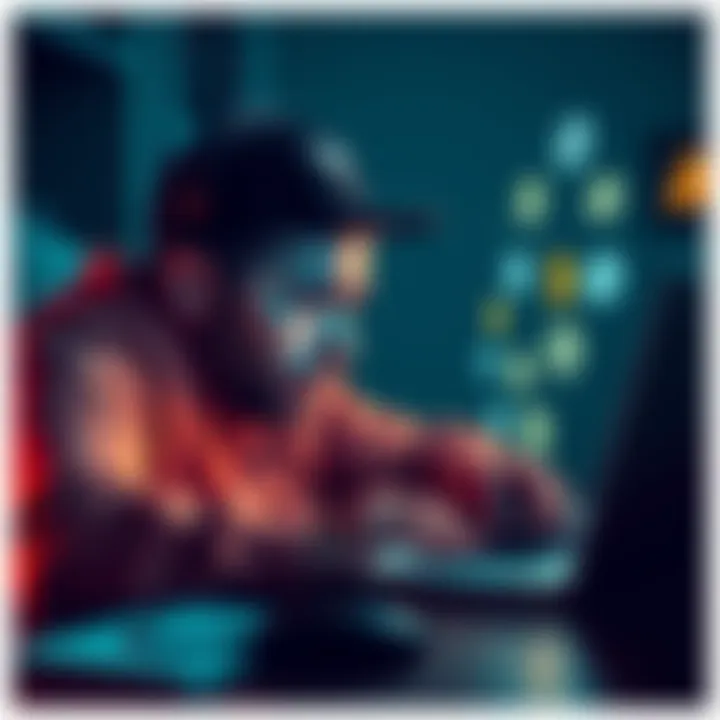 A worried artist looks at a laptop screen with cryptocurrency icons, showing frustration over theft and lack of support.