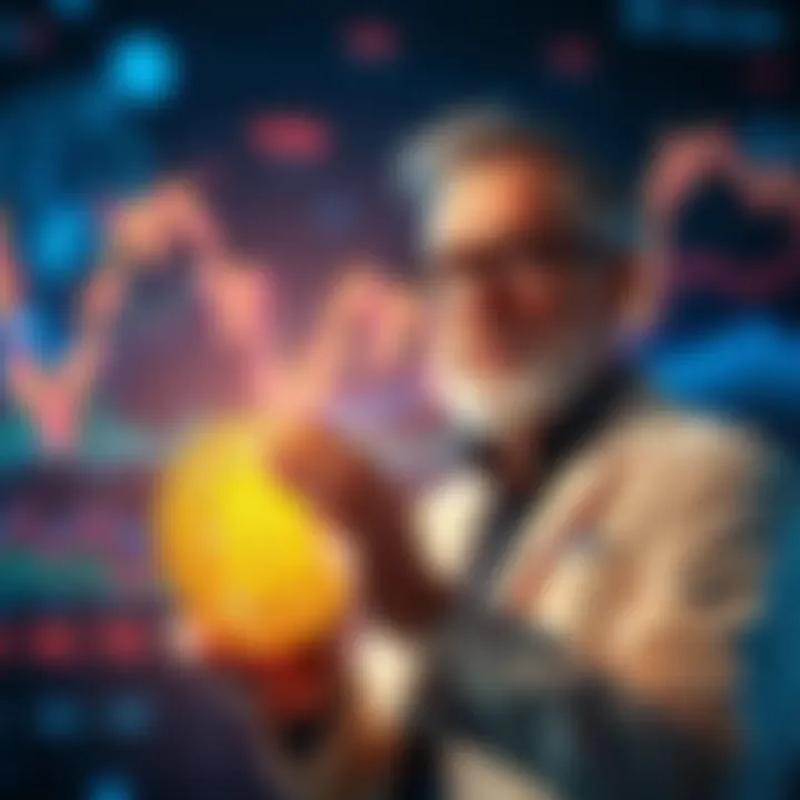 Astrophysicist discussing Bitcoin price prediction with graphs and charts in background