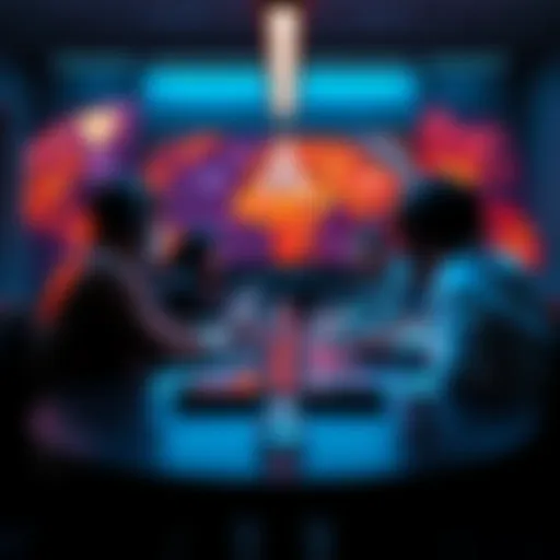 Members of the Atlas Earth team hold a meeting to discuss game-time changes based on player feedback