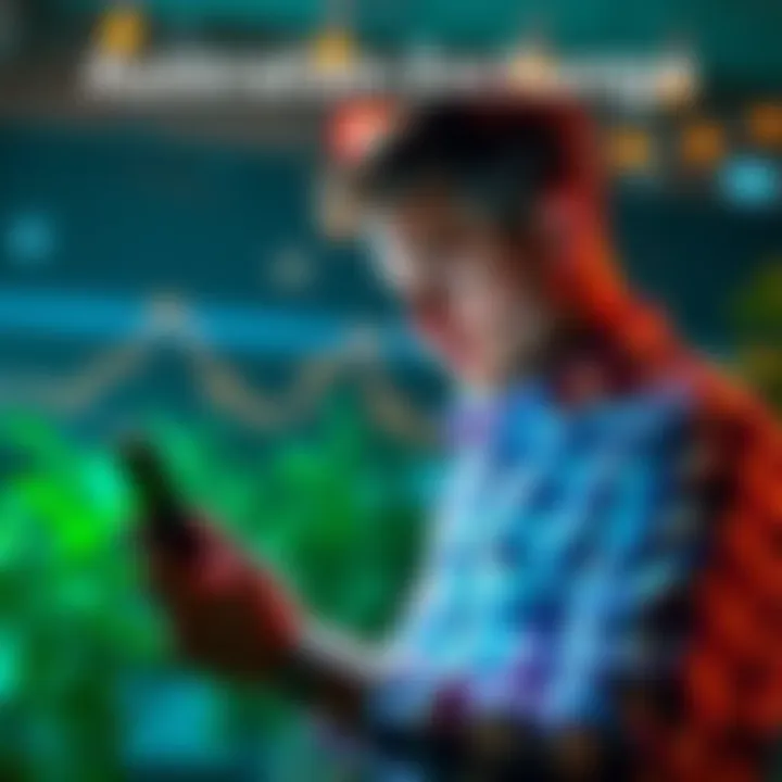 A man checking exchange rates on a smartphone, looking for the best value for buying AUD weekly.