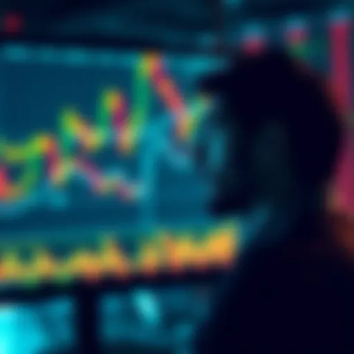 A person calmly observing fluctuating market graphs on a screen, reflecting a balanced emotional state amid price changes.