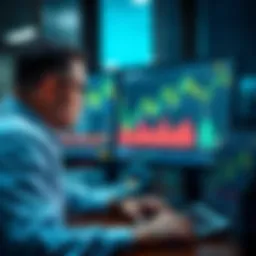 A bank employee analyzing Bitcoin transaction data on a computer screen with graphs and charts