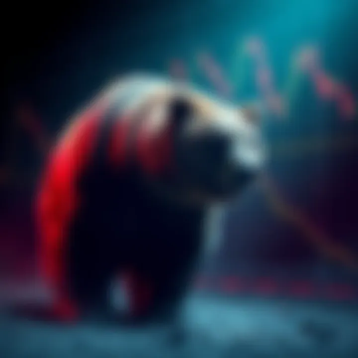 Bear Market Alert A visual representation of a bear to symbolize the current bear market, with downward trending stock charts in the background