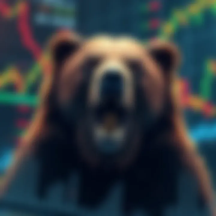 A bear symbolizing bearish sentiment in the financial market with falling stock charts in the background