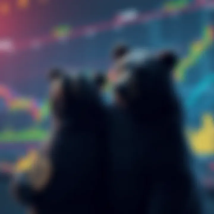 Bears symbolizing traders observing Bitcoin nearing $40,000 with charts and graphs in the background
