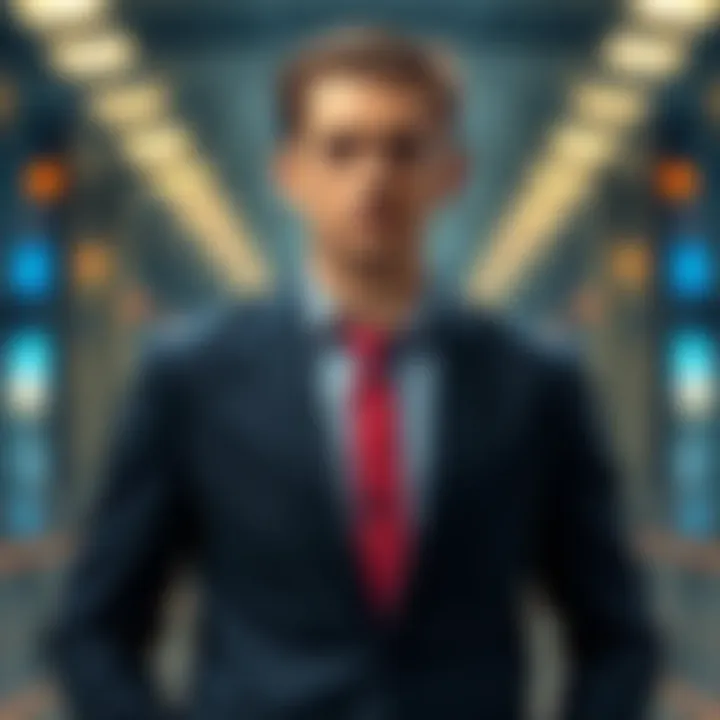 Ben Pasternak in a business suit Ben Pasternak, a young entrepreneur, stands in a business suit with a serious expression, reflecting his journey from success to legal troubles in the crypto world.