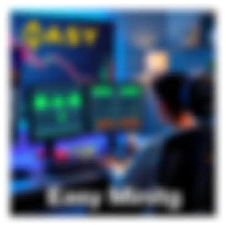 Binance Easy Mining Setup A person sitting at a computer, exploring Binance Easy Mining options with graphs and mining stats on the screen