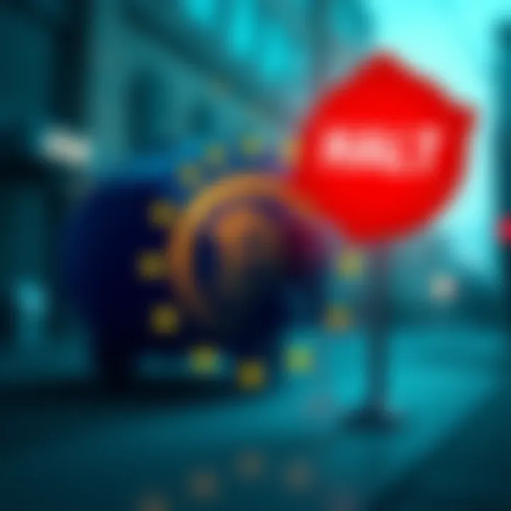 Binance logo with a warning sign about the halt of operations in the EU