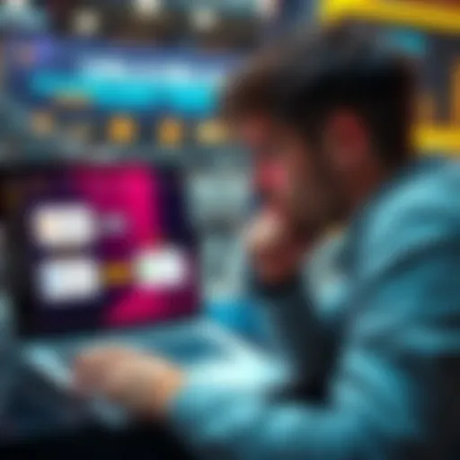 A person looking at a laptop screen showing cryptocurrency platforms, contemplating switching from Binance to Coinbase due to new European regulations
