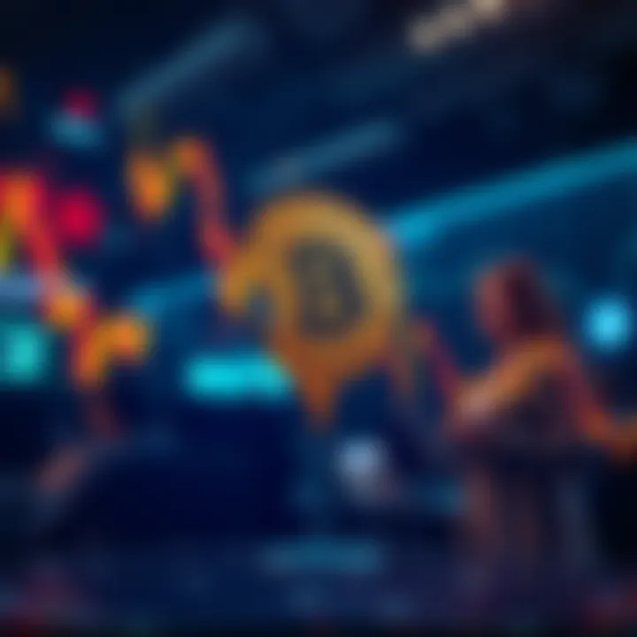 A graph showing Bitcoin's price dropping sharply, with brokers looking concerned in the background.