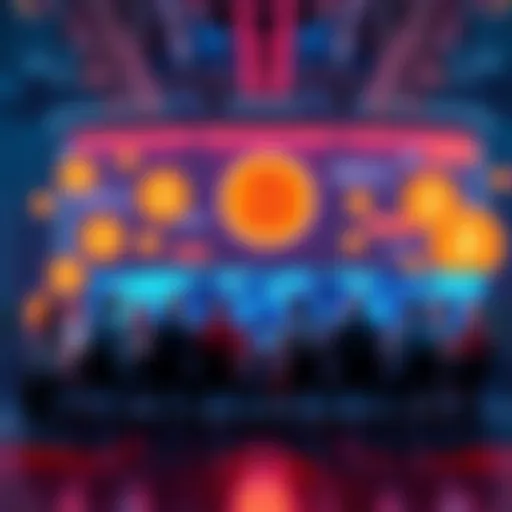 A group of people engaging in a lively discussion about Bitcoin in a virtual forum setting with chat bubbles and digital screens.