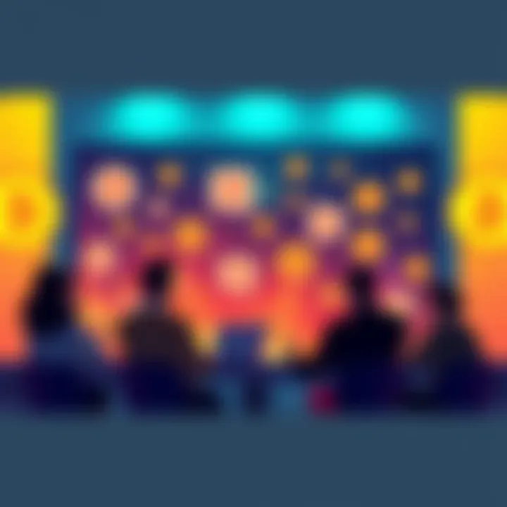 A group of people engaging in a discussion about Bitcoin online with speech bubbles and laptop icons