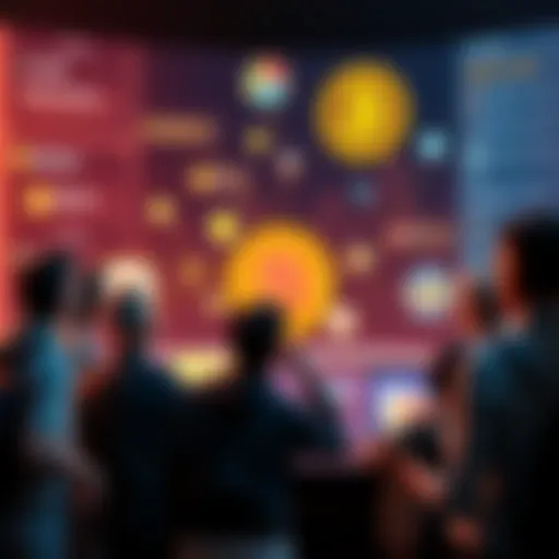 People engaging in a lively discussion about Bitcoin with messages and graphics around a digital forum