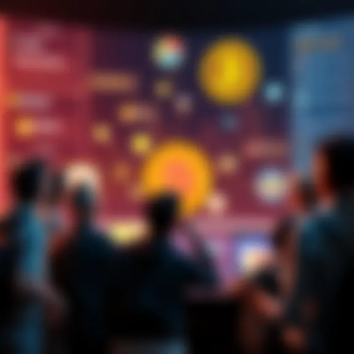 People engaging in a lively discussion about Bitcoin with messages and graphics around a digital forum