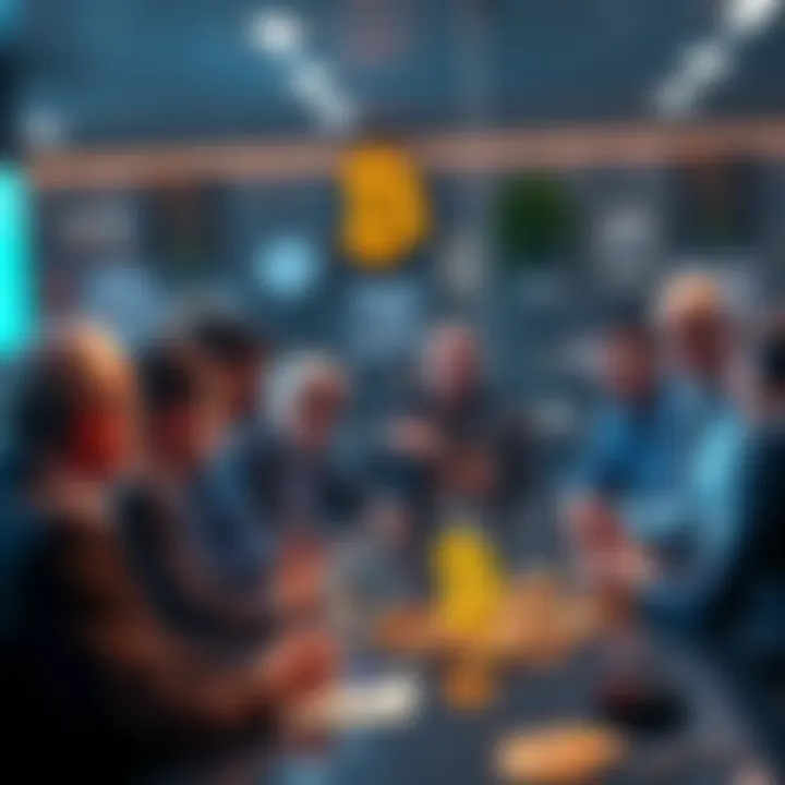 A group of people at a table discussing Bitcoin growth risks including regulations and technology threats