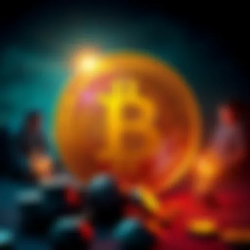 A visual representation of the Bitcoin symbol with a background of a family shielding their wealth against inflation, symbolizing economic sovereignty.