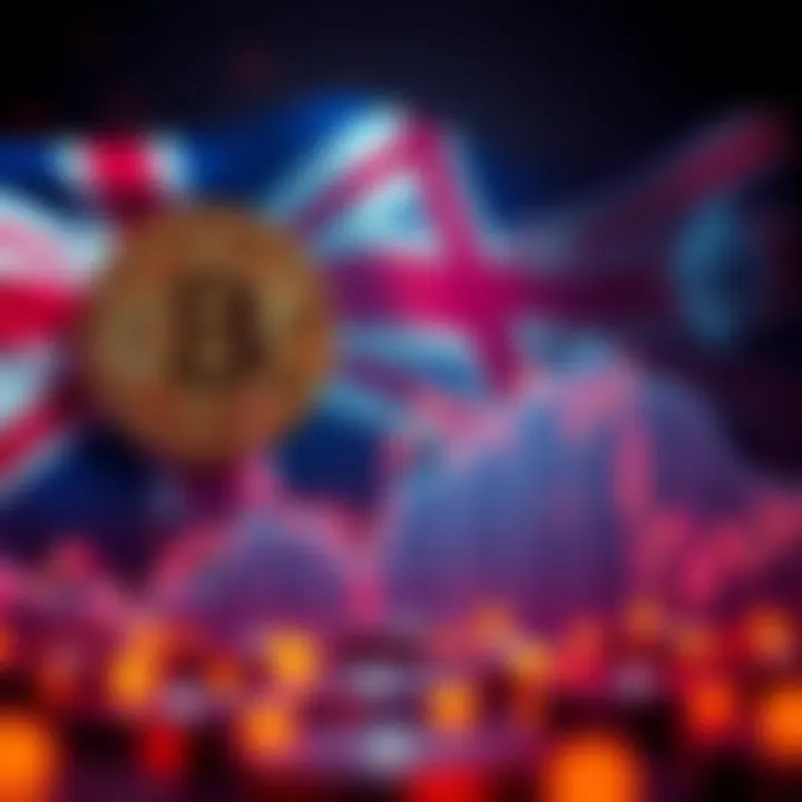 A graphic showing the rising trends of Bitcoin and Ether prices alongside a graph and UK flag.