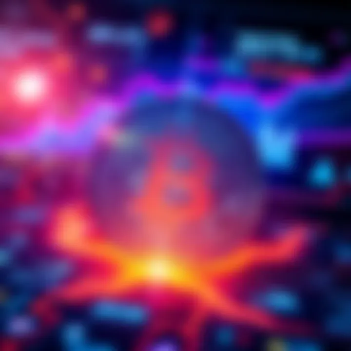 A bright Bitcoin symbol surrounded by technology visuals indicating a positive future, with graphs and digital elements in the background.