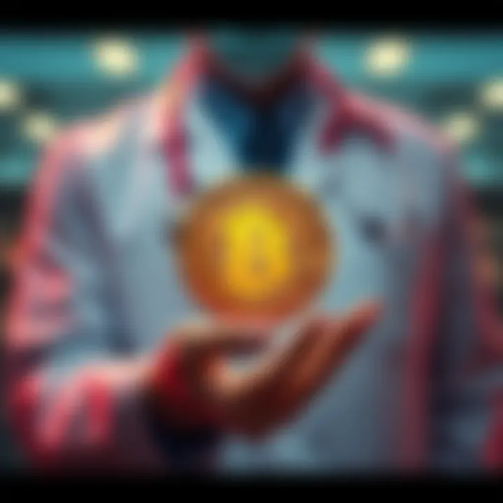 An ER doctor holding a Bitcoin symbol, symbolizing the connection between cryptocurrency and mental well-being.