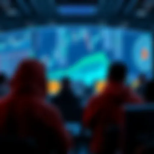 A group of Bitcoin miners looking at computer screens with Bitcoin charts, transitioning to AI projects with contracts in the background