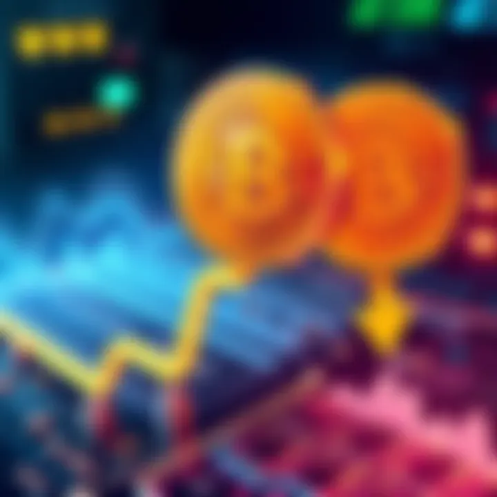 Bitcoin mining difficulty drop Illustration showing Bitcoin symbols with downward arrows to depict mining difficulty drop