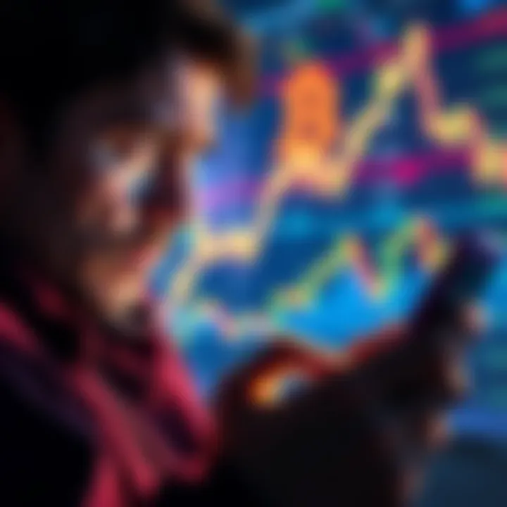 Bitcoin price drop concerns A person looking worried while checking Bitcoin prices on a smartphone, with a graph showing a downward trend in the background.