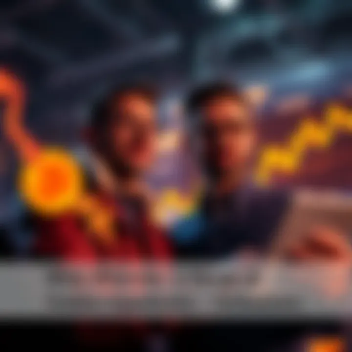 Bitcoin price drop opportunity Optimistic investors looking at Bitcoin price chart during a market drop, planning to buy more