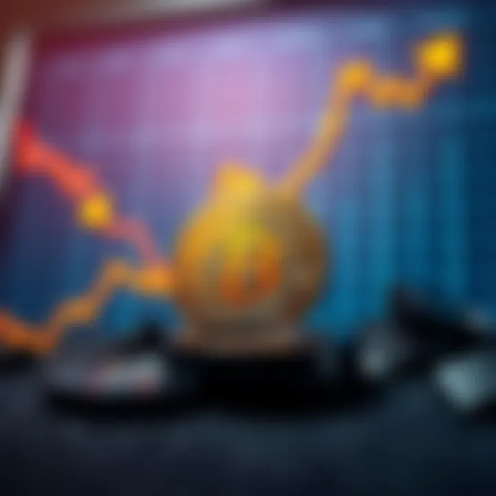 A graph showing the decline of Bitcoin value with an upward trend in Treasury yields in the background.