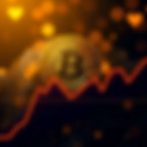 Bitcoin symbol on a downward trend line indicating price drop