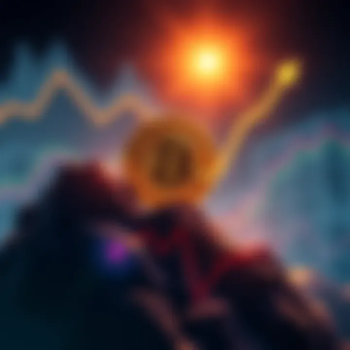 An illustration showing a Bitcoin symbol climbing a graph with a rising trend, representing the potential for Bitcoin to reach $150,000 in value as market dynamics change.