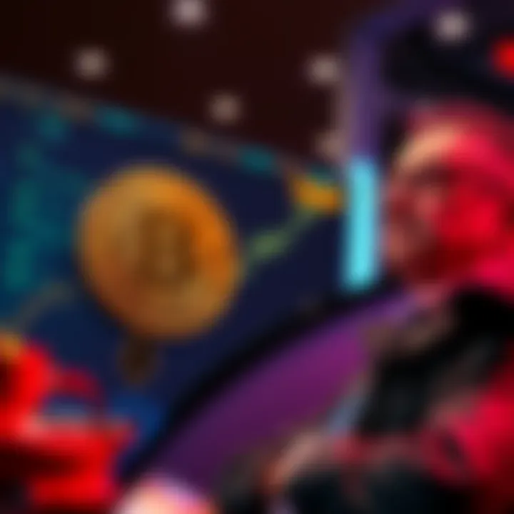 A visual representation of Bitcoin with a downward trend arrow indicating a potential drop to $10K, alongside a concerned investor looking on.