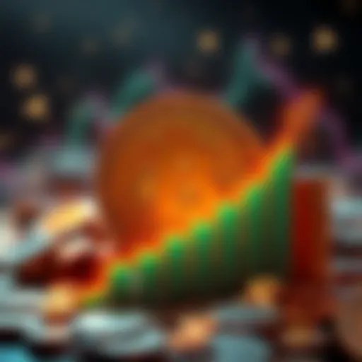 Bitcoin logo with an upward trend graph and dollar signs, representing its rise to $71,000 amid economic pressures.