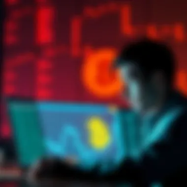 A worried person looking at their laptop with a Bitcoin logo on the screen, symbolizing scams affecting Bitcoin holders.