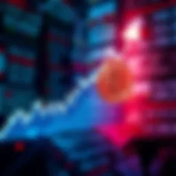 A Bitcoin price chart showing a significant upward trend against a backdrop of economic news headlines.