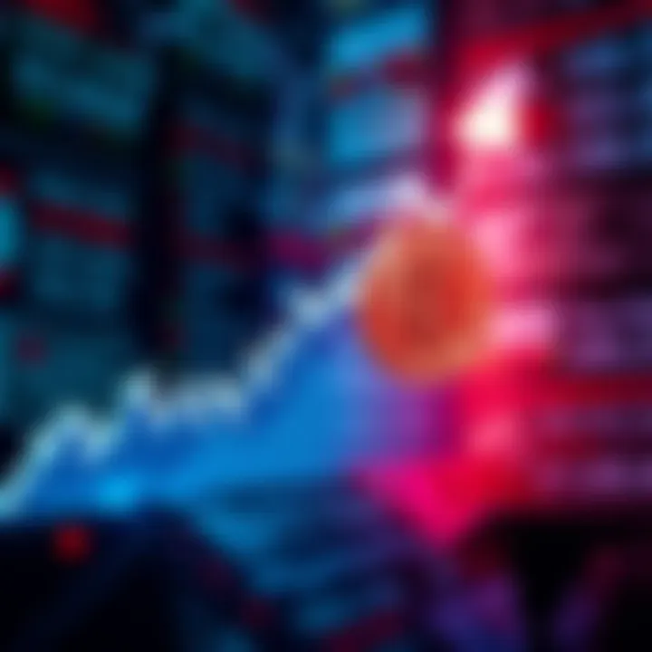 A Bitcoin price chart showing a significant upward trend against a backdrop of economic news headlines.